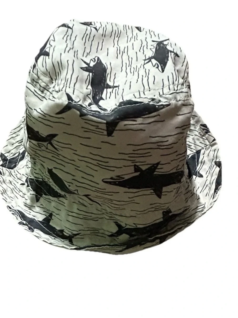 Toddler Boy Summer Beach Sun Hat Beige Grey Sharks Size 1-3 Years Swim
